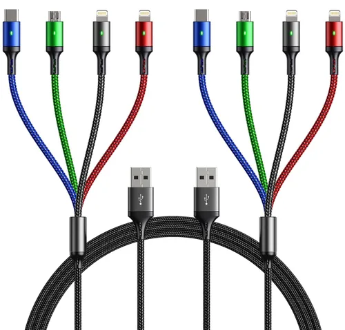 Vista 8 de Cable de carga múltiple, paquete de 2 cables de carga múltiple de 10 pies, cable de carga múltiple 4 en 1, cable de carga universal