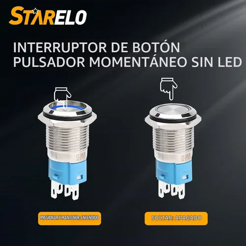 Vista 5 de STARELO 5 piezas 16 mm interruptor de botón de presión LED momentáneo, carcasa plateada, interruptor de botón de presión impermeable IP65, 1NO 1NC
