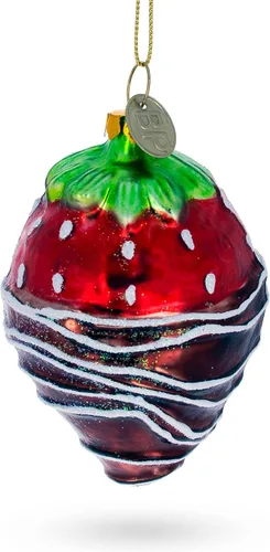 Vista 6 de Adorno navideño de vidrio de fresa bañado en chocolate