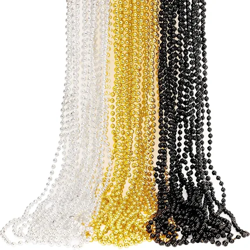 Vista 10 de JULBEAR 30 piezas de collares del Día de San Patricio, collares de cuentas metálicas verdes de trébol de trébol para suministros de fiesta de Mardi