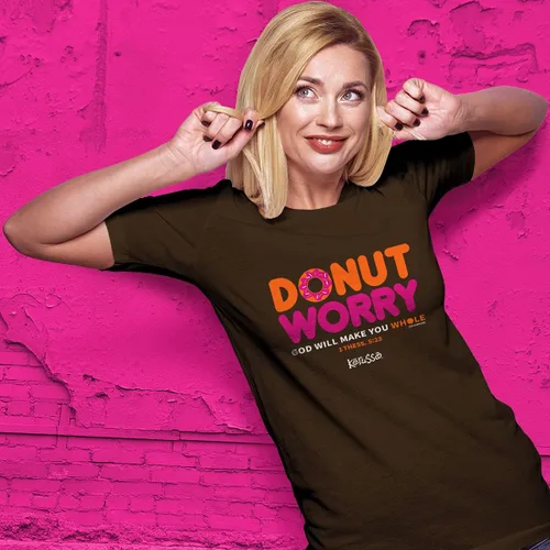 Vista 4 de Kerusso Donut Worry God Will Make You Whole Chocolate Brown Cotton Crew Neck T-Shirt, Small