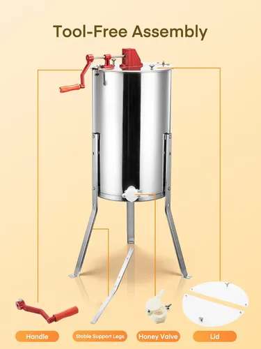 Vista 14 de FOHERE Extractor de miel de 3 marcos, equipo de apicultura manual de acero inoxidable de grado alimenticio, centrífuga de piarés con soporte