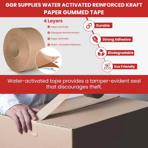 Vista 4 de GGR Supplies T.R.U. WAT-WAE - Cinta adhesiva de papel kraft reforzada activada por agua, cinta de embalaje a prueba de manipulaciones para envíos