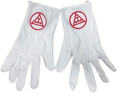 Vista 2 de Guantes de algodón masónicos bordados con arco real masones, Blanco