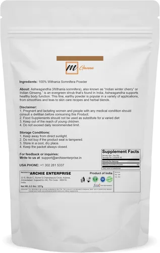 Vista 2 de mGanna Ashwagandha/Withania Somnifera en polvo 100% natural, 227 GMS / 0.5 libras