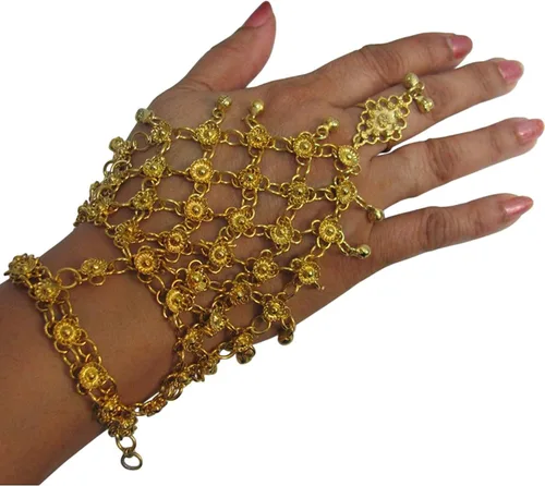 Vista 2 de Padma Craft Tobillera ajustable con campanas doradas, para danza del vientre, estilo gitano indio, tradicional, Latón
