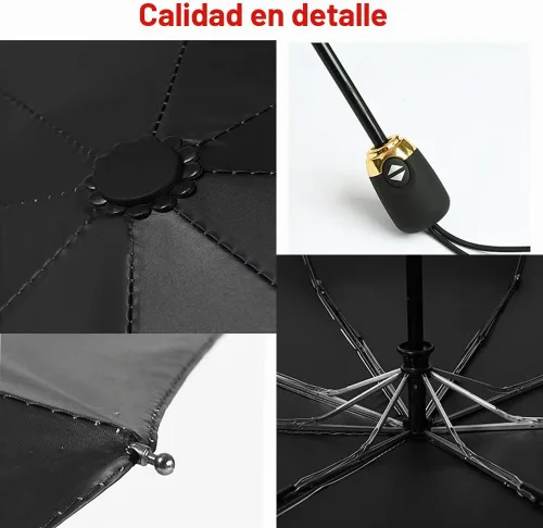 Vista 6 de Finex Mickey Travel Compact Auto Folding Golf Umbrella with Auto Open Close One Button Handle & Wrist Strap Negro MM