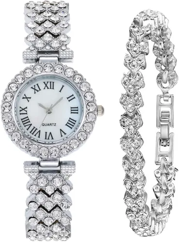 Vista 10 de Señora elegante reloj de cuarzo con esfera pequeña con reloj de pulsera de diamantes conjunto vestido relojes de pulsera Dorado