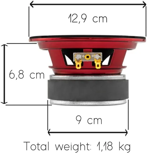 Vista 3 de DS18 PRO-X5.4M - Altavoz de 5.25 pulgadas, rango medio, bala de aluminio roja, 300 W máximo, 150 W RMS, 4 ohmios, altavoces de puerta de audio