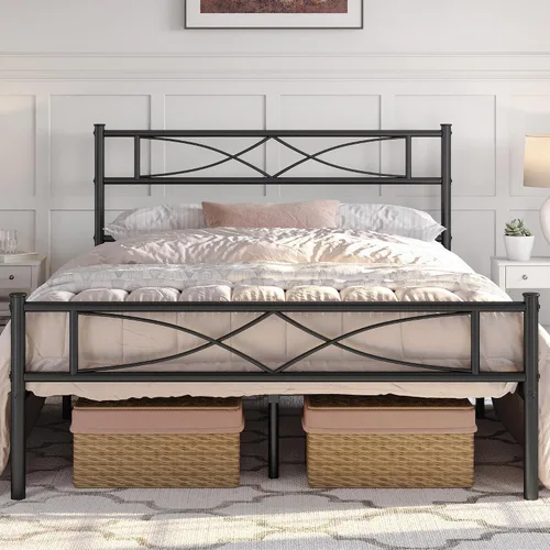 Vista 12 de Yaheetech Base de cama de metal individual, base de cama con plataforma, base de colchón con cabecera y estribo de diseño curvo, soporte resistente
