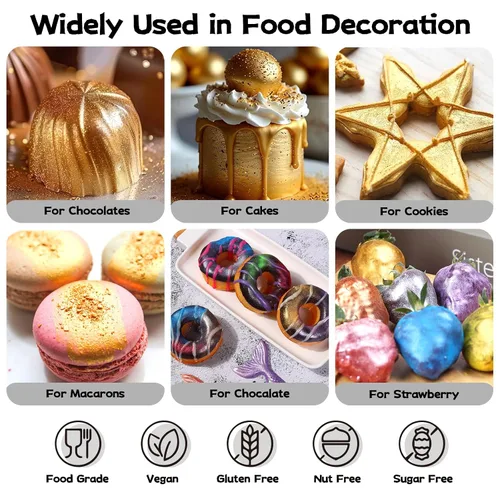 Vista 5 de INOCERIS - Juego comestible de polvo brillante de 4 colores, para cócteles, bebidas, hornear, bebidas, pasteles, fresas, galletas, fondant, vegano