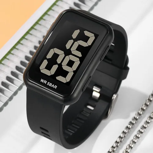 Vista 6 de Reloj digital para hombre, pantalla grande, relojes impermeables Todo negro