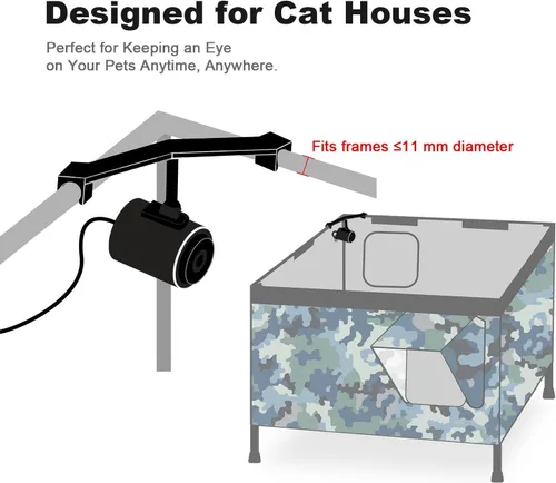 Vista 2 de Mini cámara WiFi 2.4G para casa de gato con calefacción (uso enchufable), 1080P HD, visión nocturna, detección de movimiento, ultra gran angular