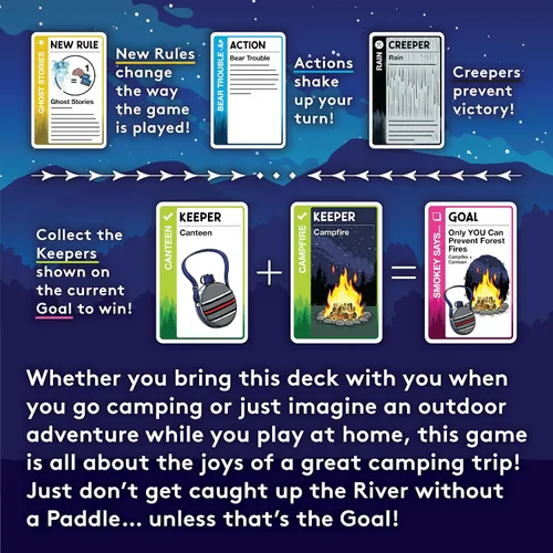 Vista 2 de Looney Labs - Juego de cartas de camping Fluxx - Diversión de verano, aventura al aire libre, perfecto para viajes de campamento familiares y noches