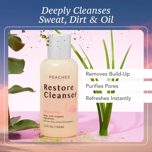 Vista 3 de Peaches Skincare - Jabón facial vegano después del entrenamiento con Gotu Kola, citronela y eucalipto, suave lavado facial diario para sudor