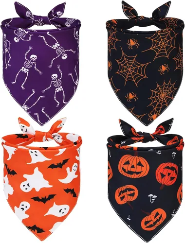 Vista 13 de PUPTECK Bandanas de Halloween para perros, 4 unidades, disfraces suaves para mascotas, bufandas triangulares, accesorios para mascotas para perros