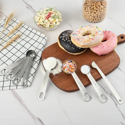 Vista 4 de Juego de tazas y cucharas medidoras, juego de tazas y cucharas medidoras de acero inoxidable 18/8, taza métrica y estadounidense 6 medida y cuchara
