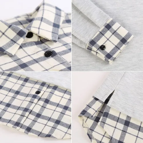 Vista 5 de DJT - Blusa tipo túnica 2 en 1 con cuello a cuadros en contraste para mujer