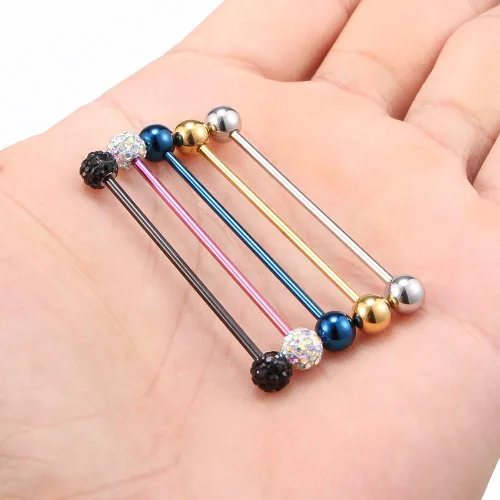 Vista 9 de Ruifan Piercings de 14 g de acero inoxidable Industrial Barbell para cartílago de la oreja joyería1 1/2 pulgadas (38 mm)