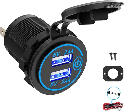 Vista 8 de Toma USB Doble de 12V Salida Marina con Interruptor Puerto USB para Carrito de Golf Montaje de Cargador de Coche de 12 Voltios DC Adaptador