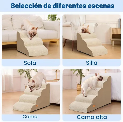 Vista 3 de Dog Steps for Bed and Couch, Pet Stairs for Small Dogs and Cats, Khaki Caqui