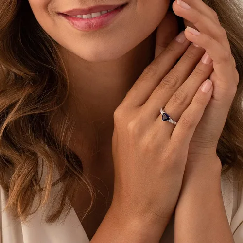 Vista 2 de Peora Anillo de promesa de corazón de zafiro azul creado para mujer, plata de ley 925, 1.75 quilates, forma de corazón, 0.276in, ajuste cómodo