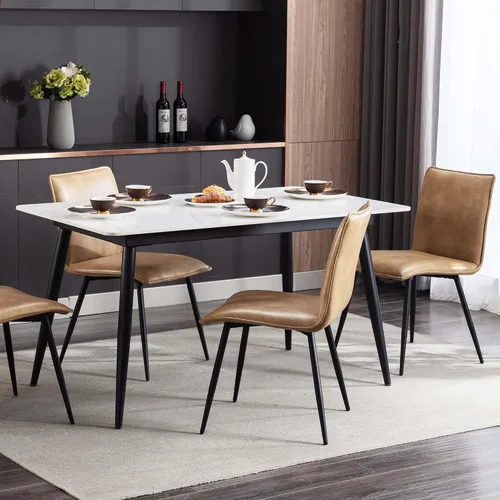 Vista 6 de DUHOME Juego de 4 sillas de comedor de piel sintética para restaurante camel
