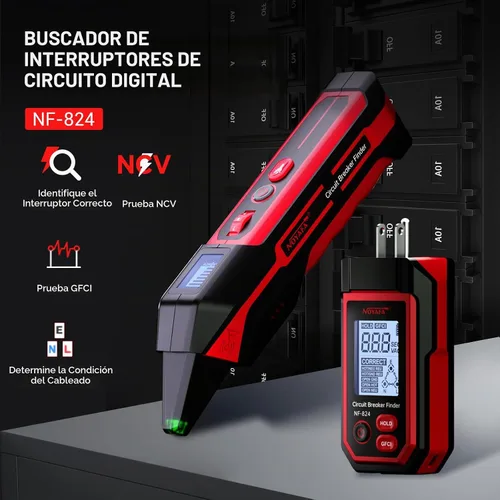 Vista 2 de NOYAFA Buscador de disyuntores con pantalla LCD y probador de salida GFCI Rojo