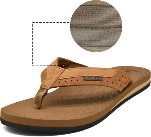 Vista 2 de KuaiLu - Sandalias de pata de gallo para hombre con soporte para el arco y plantilla de piel usada para tapetes de yoga
