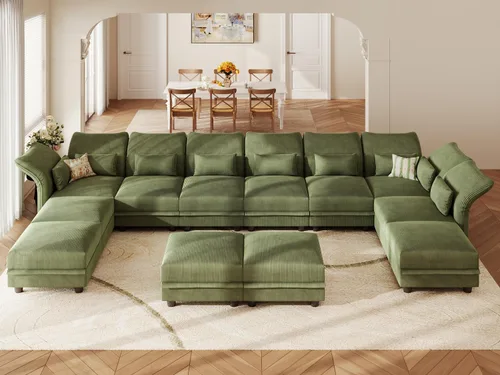 Vista 15 de LLappuil Sofá modular de 14 plazas con almacenamiento, sofás modulares grandes en forma de U para sala de estar con respaldos de brazos ajustables
