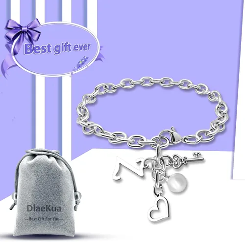 Vista 7 de Pulseras con inicial de la A a la Z, regalo para mujeres y niñas, pulsera de cadena de acero inoxidable con 26 letras del alfabeto, regalos