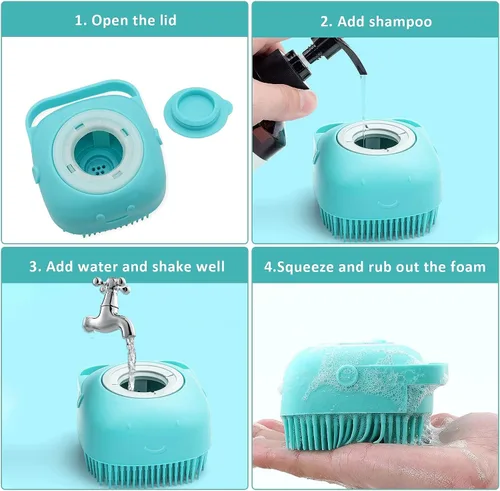 Vista 3 de Cepillo de baño para perros, cepillo de champú para perros, cepillo para baño, no se resbala, cepillo de lavado de masaje con mango de anillo