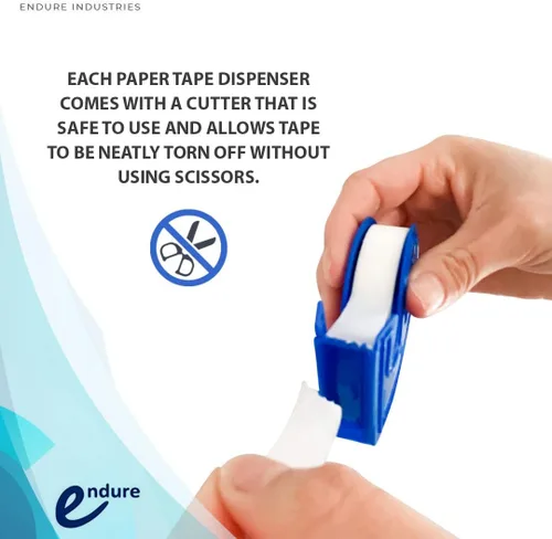 Vista 4 de Endure - Cinta de papel quirúrgico hipoalergénica con dispensador, paquete de 6 cintas + 6 dispensadores, cinta adhesiva fuerte y transpirable