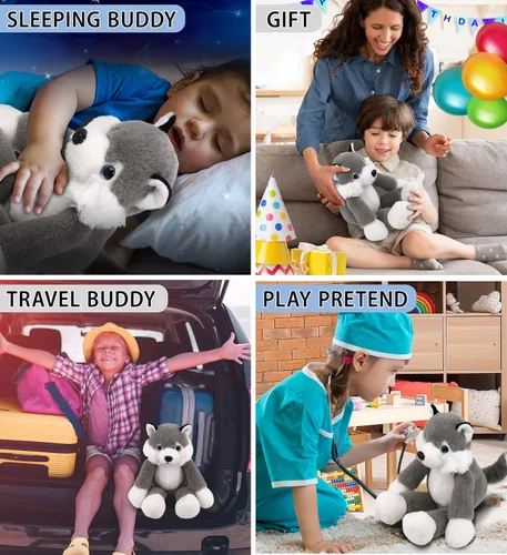 Vista 4 de DolliBu Peluche Husky de peluche, suave y abrazable de pierna larga, adorable juguete de peluche para jugar, lindo regalo para niños y adultos, 10.5