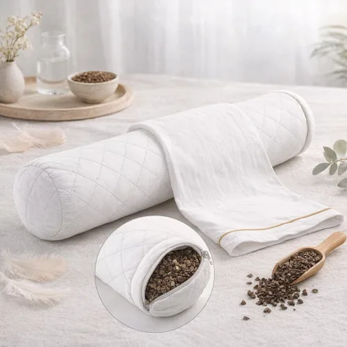 Vista 6 de Almohada de trigo sarraceno para dolor de cuello, rollo de cuello de casco de trigo sarraceno orgánico, cojín de apoyo cervical ajustable