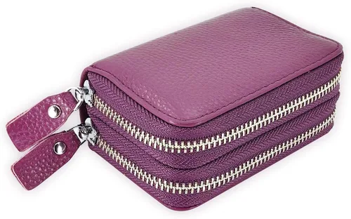 Vista 37 de Cartera de cuero para mujer, con doble tarjeta, tarjetero con cremallera, múltiples compartimentos, bloqueo RFID C-W-1, Rosado, Talla única