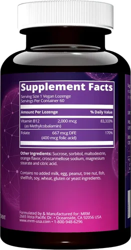 Vista 3 de MRM Nutrition Vitamina B-12 con ácido fólico 2000 mcg - Vegano - 60 porciones