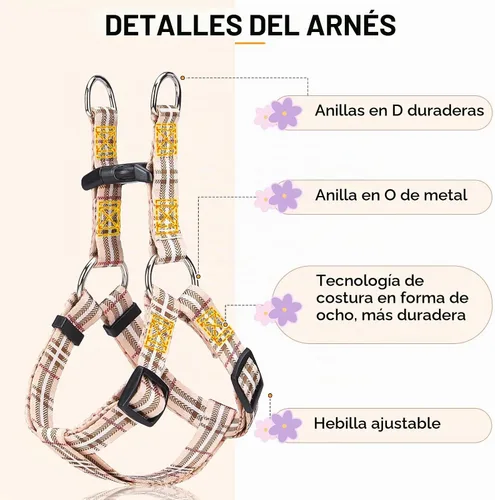 Vista 2 de BEAUTYZOO Juego de arnés y correa para perro, arnés ajustable para cachorros, chaleco de nailon suave a prueba de escapes con doble anillo en D