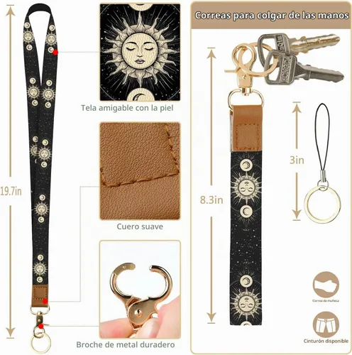 Vista 3 de bolimoss Soporte para credencial de sol y luna y cartera con cordón, cordones removibles para maestras, cartera para mujeres con correa para la Sol