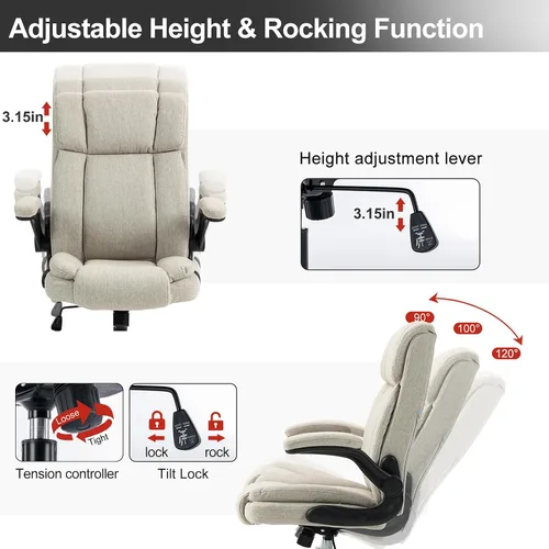 Vista 5 de Silla de oficina con respaldo alto, ergonómica, ejecutiva, silla de escritorio para computadora, cómoda tela, acolchada, sillas de escritorio