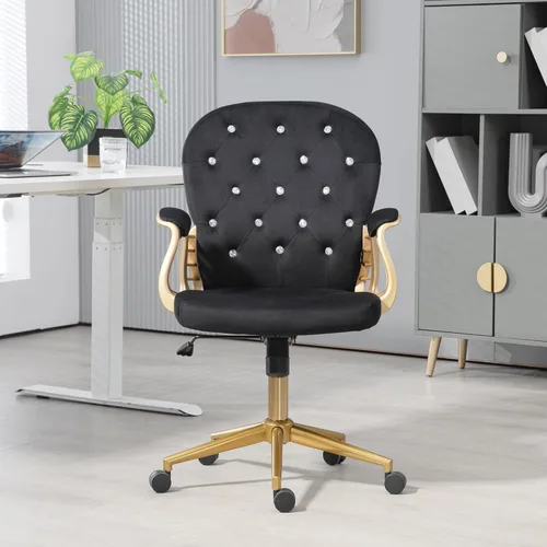 Vista 4 de Silla de oficina en casa,Silla de escritorio de terciopelo, cómoda silla de Negro