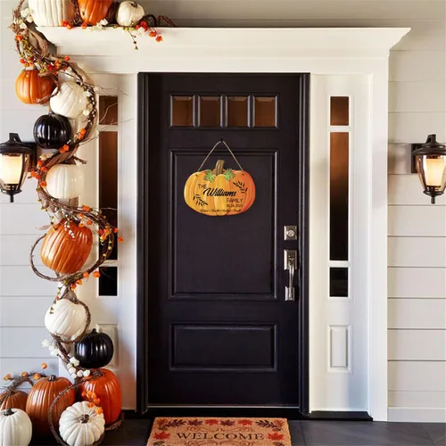 Vista 5 de Colgante decorativo de calabaza de otoño con 1-10 nombres, colgante familiar de calabaza personalizada para puerta delantera, porche, patio