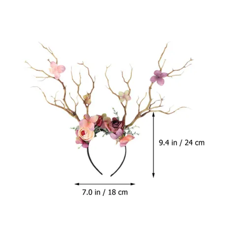 Vista 4 de Minkissy Diadema de cornamenta de ciervo, diadema de cuernos de reno de Navidad, diadema de ramas de árbol, tocado para el cabello, accesorios