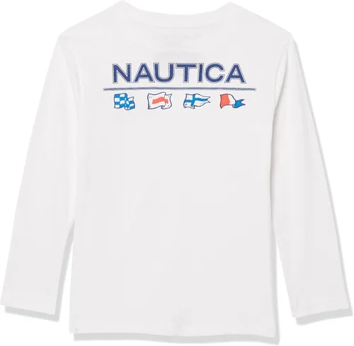 Vista 4 de Nautica Camiseta de manga larga con cuello redondo para niños, suave, cómoda, ajuste relajado