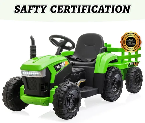 Vista 8 de TOBBI - Coche eléctrico para niños de 12 V con remolque, tractor para Verde