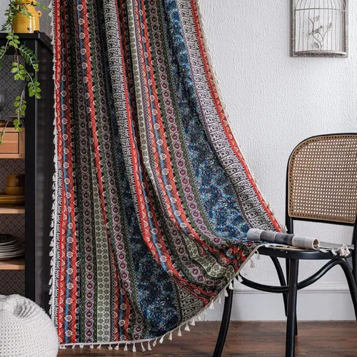 Vista 43 de VOGOL Cortinas con textura de lino con estampado floral bohemio, 59 x 63, 1 panel