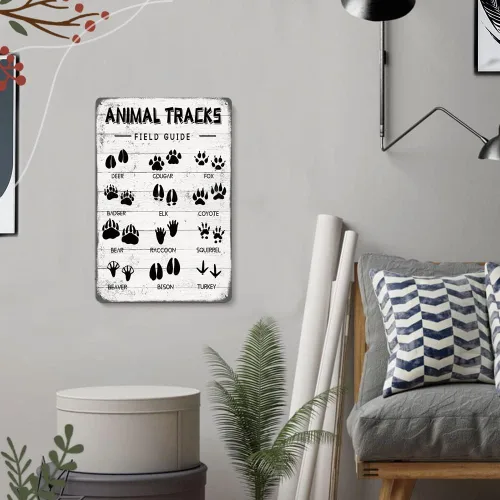 Vista 5 de Animal Tracks - Letrero de metal con guía de campo, arte de pared, cabaña de troncos, bosque, caza, guardería de niños, decoración rústica para casa