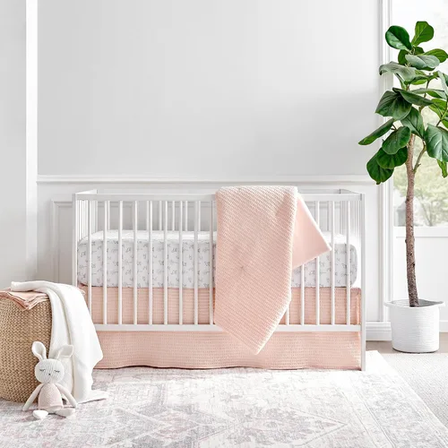 Vista 6 de Levtex Baby - Set de ropa de cama Mills Waffle para cuna - Set para guardería - Rosa suave - Rosa suave con textura de gofre - Set de 4 piezas Blush