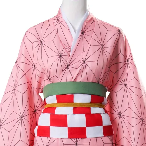 Vista 8 de Kamado Nezuko - Disfraz de anime Haori para mujeres y niñas con accesorios de bambú gratis