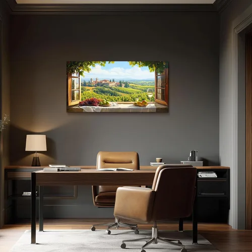 Vista 6 de crmotu Vineyard Arte de Pared de Ventana Falsa, Obra de Arte Grande de Paisaje de Campo Italiano, Impresiones de Campos de Uva Decoración de Pared